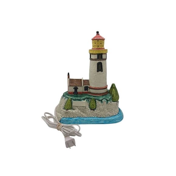 Vtg Ceramic Light House Lamp Hand Made Painted Umpqua River Wa 11.5"x9"